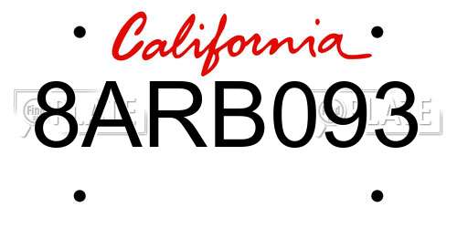 8ARB093 California License Plate
