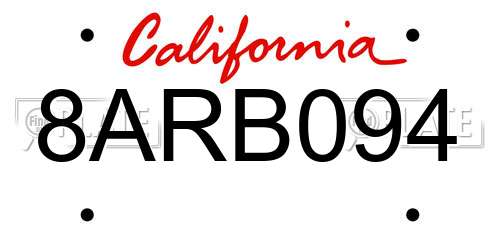 8ARB094 California License Plate