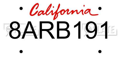 8ARB191 California License Plate