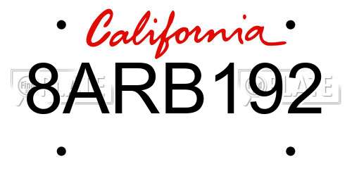 8ARB192 California License Plate