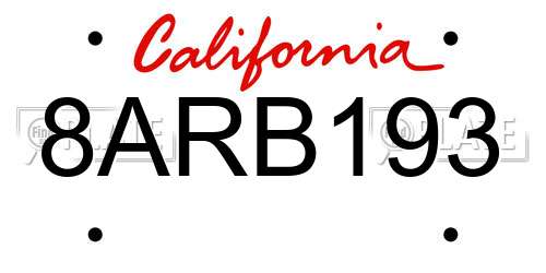 8ARB193 California License Plate