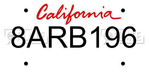 8ARB196 California License Plate