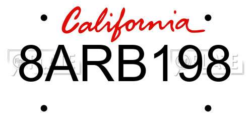 8ARB198 California License Plate