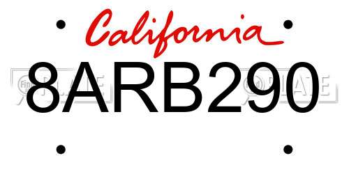 8ARB290 California License Plate