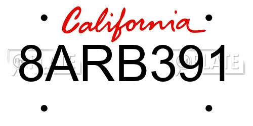8ARB391 California License Plate