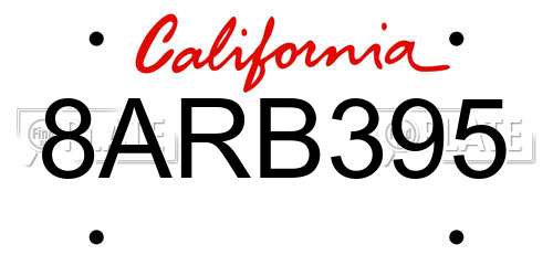 8ARB395 California License Plate