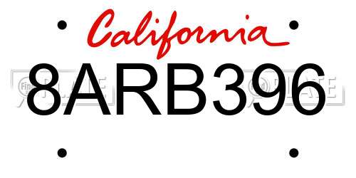 8ARB396 California License Plate