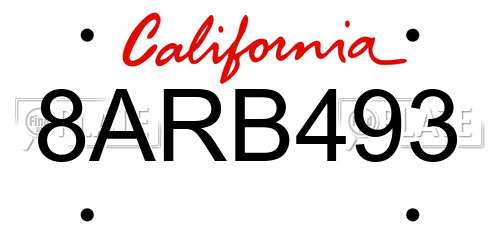 8ARB493 California License Plate