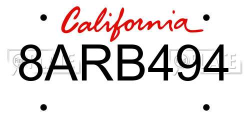 8ARB494 California License Plate