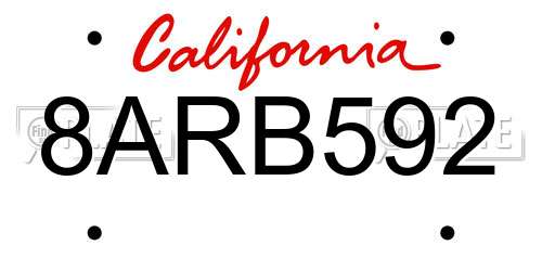 8ARB592 California License Plate