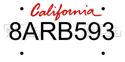 8ARB593 California License Plate