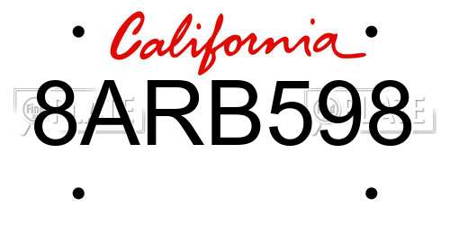 8ARB598 California License Plate