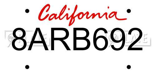 8ARB692 California License Plate