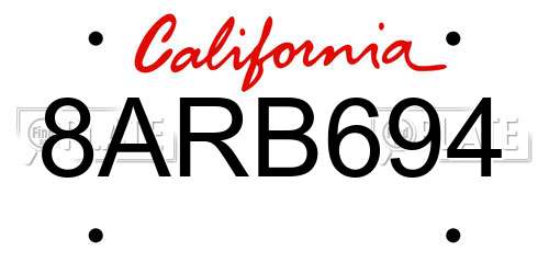8ARB694 California License Plate