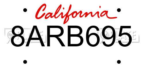 8ARB695 California License Plate