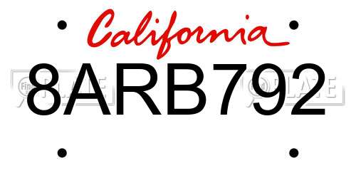 8ARB792 California License Plate