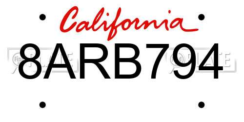 8ARB794 California License Plate