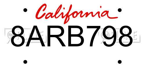 8ARB798 California License Plate