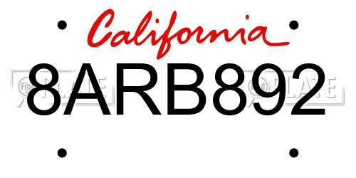 8ARB892 California License Plate