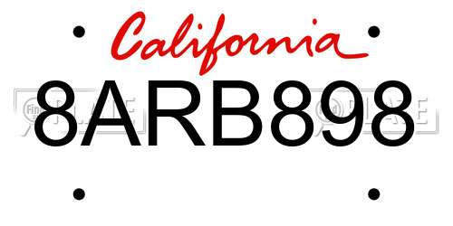 8ARB898 California License Plate