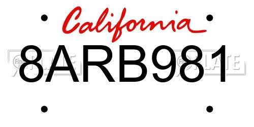 8ARB981 California License Plate