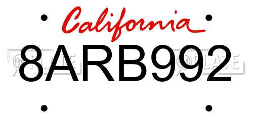 8ARB992 California License Plate