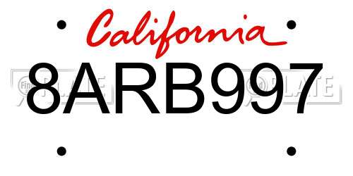 8ARB997 California License Plate