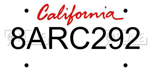 8ARC292 California License Plate