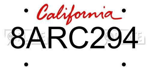 8ARC294 California License Plate