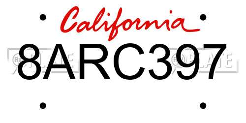 8ARC397 California License Plate