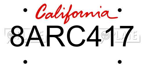 8ARC417 California License Plate