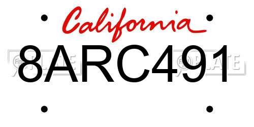 8ARC491 California License Plate