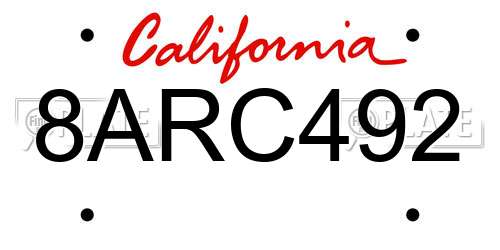 8ARC492 California License Plate