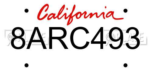 8ARC493 California License Plate