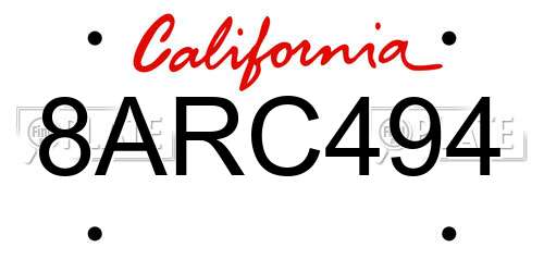 8ARC494 California License Plate