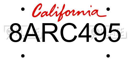 8ARC495 California License Plate