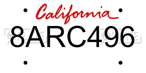 8ARC496 California License Plate