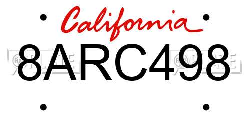 8ARC498 California License Plate