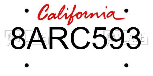 8ARC593 California License Plate