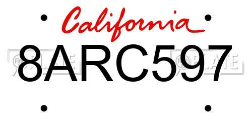 8ARC597 California License Plate