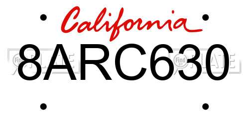 8ARC630 California License Plate