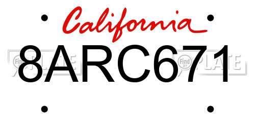 8ARC671 California License Plate