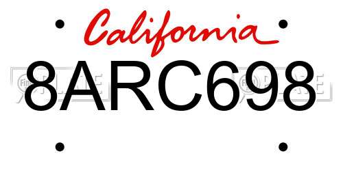 8ARC698 California License Plate