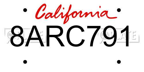 8ARC791 California License Plate