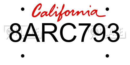 8ARC793 California License Plate
