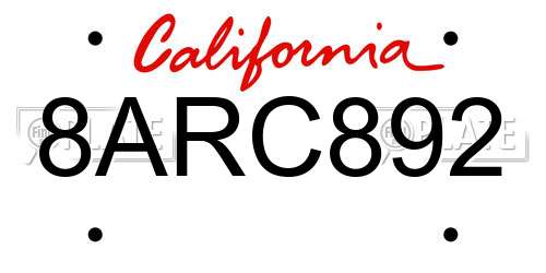 8ARC892 California License Plate