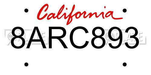 8ARC893 California License Plate