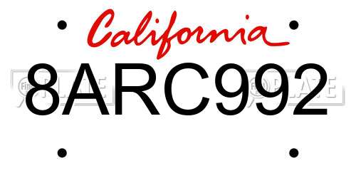 8ARC992 California License Plate