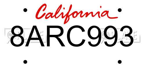 8ARC993 California License Plate