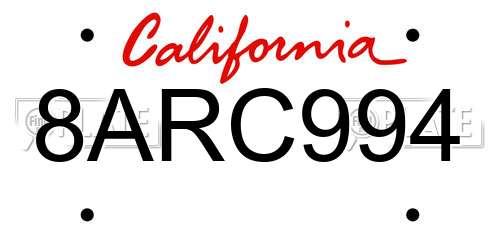 8ARC994 California License Plate